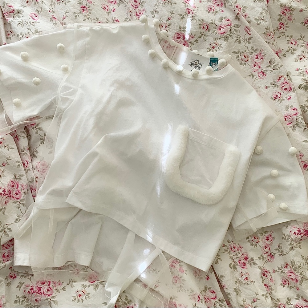 Steve J & Yoni P Pompom Sheer Crop Top